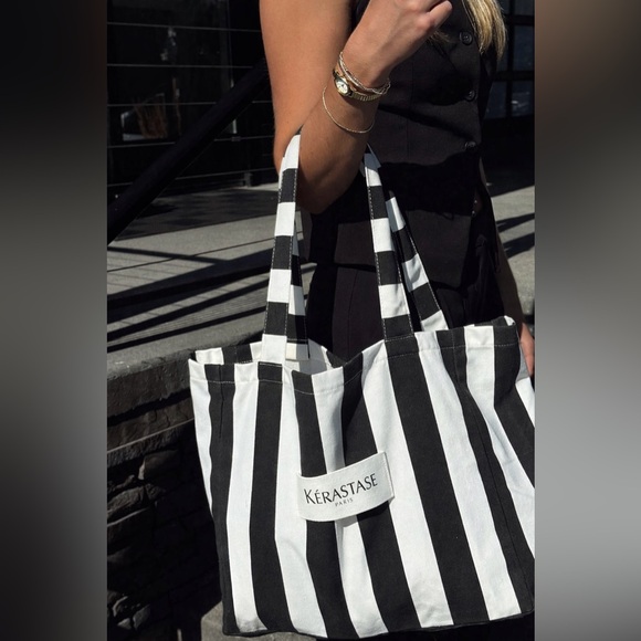 Kerastase Handbags - Kerastase Paris Black White Stripe Tote Bag Salon Beauty Travel Shoulder Bag